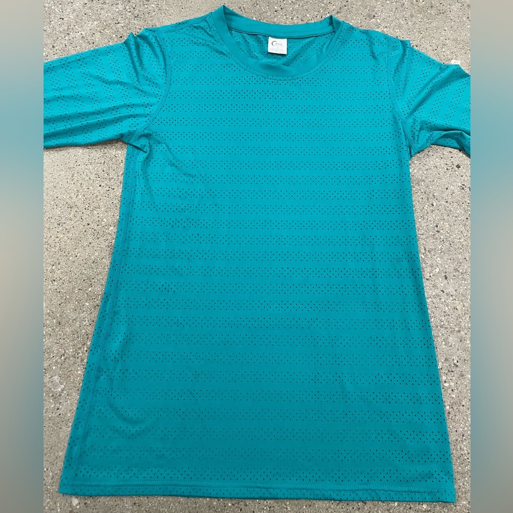 Zyia Active Teal Aqua Chill Long T-RC Sleeve Vented Mesh Top Shirt size Medium - Picture 4 of 8